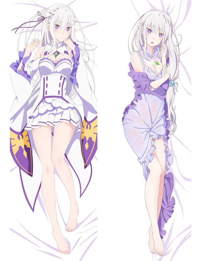 Anime Re:Zero Emilia Girl Bed Pillow Case Cover Dakimakura Hugging Body